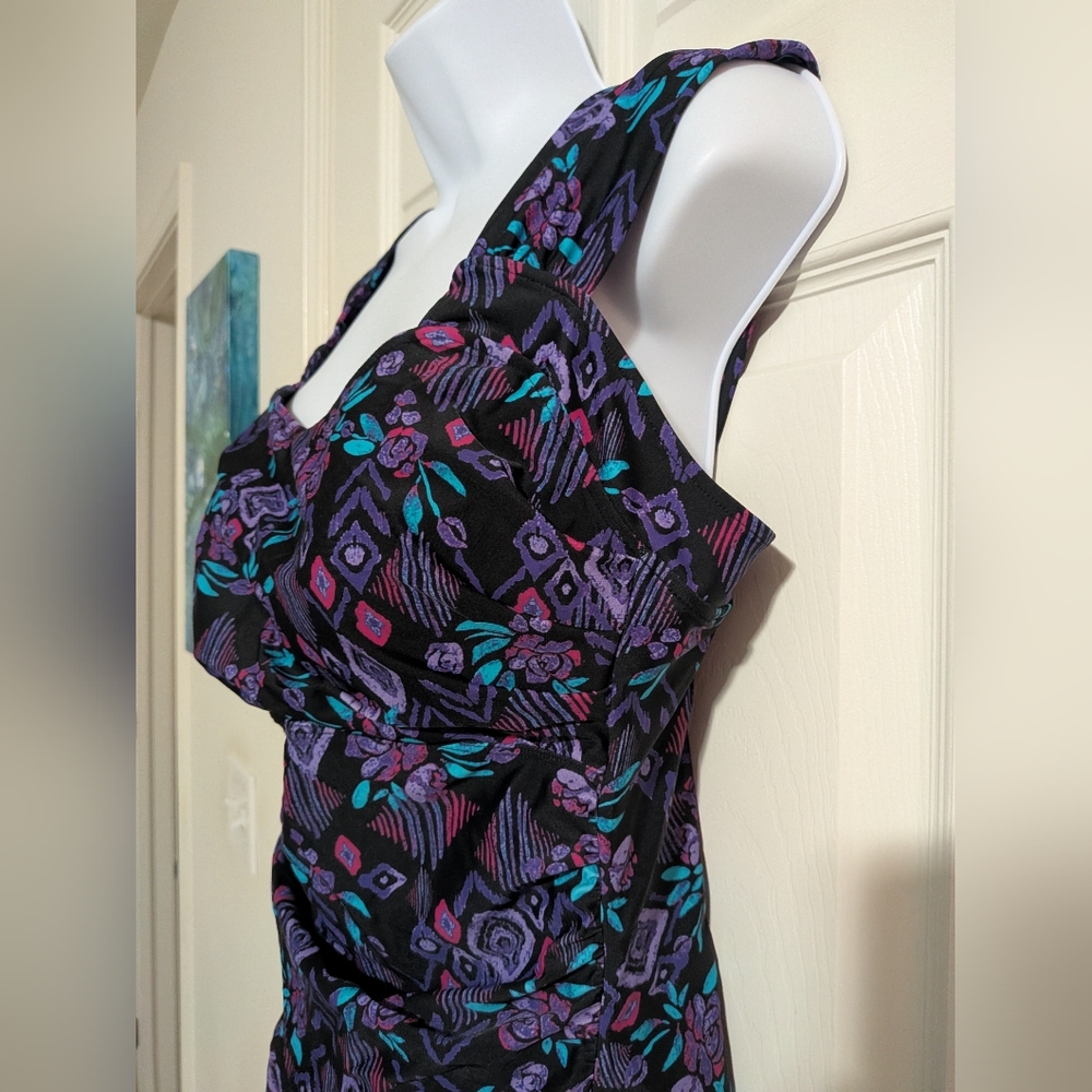 NWOT ShapeMe Ruched Bathing Suit Coldwater Creek Women's Size 12 Black Purple - Picture 5 of 11